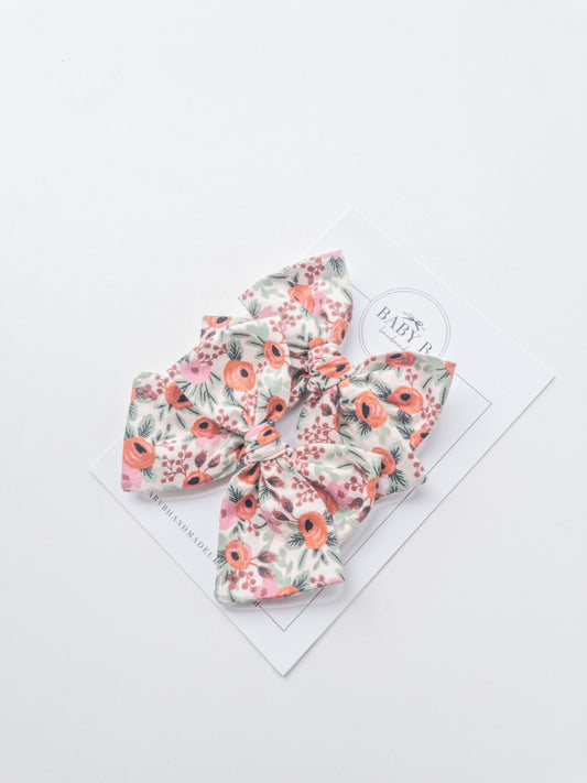 Pink Floral Pigtail Bows