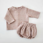 Newborn Neutral Unisex Baby Thin Cotton Yarn Casual Long Sleeve Cardigan Shirt Shorts