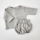 Newborn Neutral Unisex Baby Thin Cotton Yarn Casual Long Sleeve Cardigan Shirt Shorts