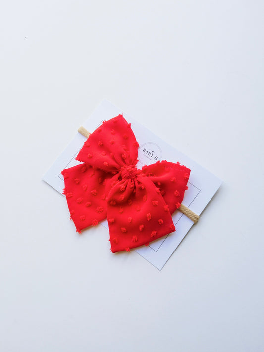 Christmas Swiss Dot Red Chiffon Bow