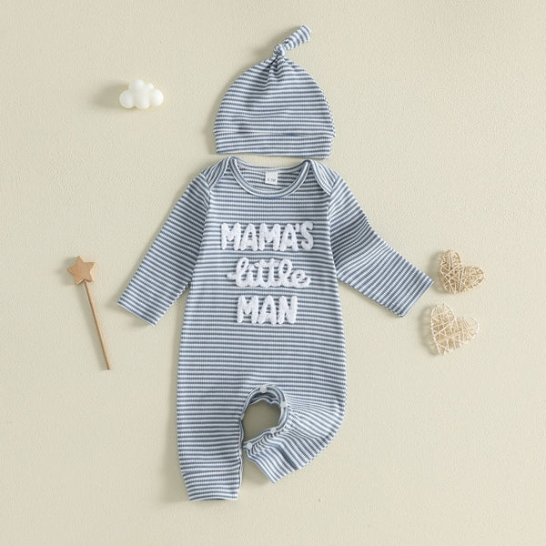 Baby Boygirl Towel-embroidered Striped Long-sleeve Onesie With Hood