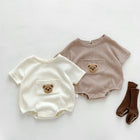 Boys And Girls Round Neck Cartoon Bear Short Sleeve Onesie Romper