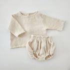 Newborn Neutral Unisex Baby Thin Cotton Yarn Casual Long Sleeve Cardigan Shirt Shorts