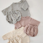 Newborn Neutral Unisex Baby Thin Cotton Yarn Casual Long Sleeve Cardigan Shirt Shorts