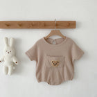 Boys And Girls Round Neck Cartoon Bear Short Sleeve Onesie Romper