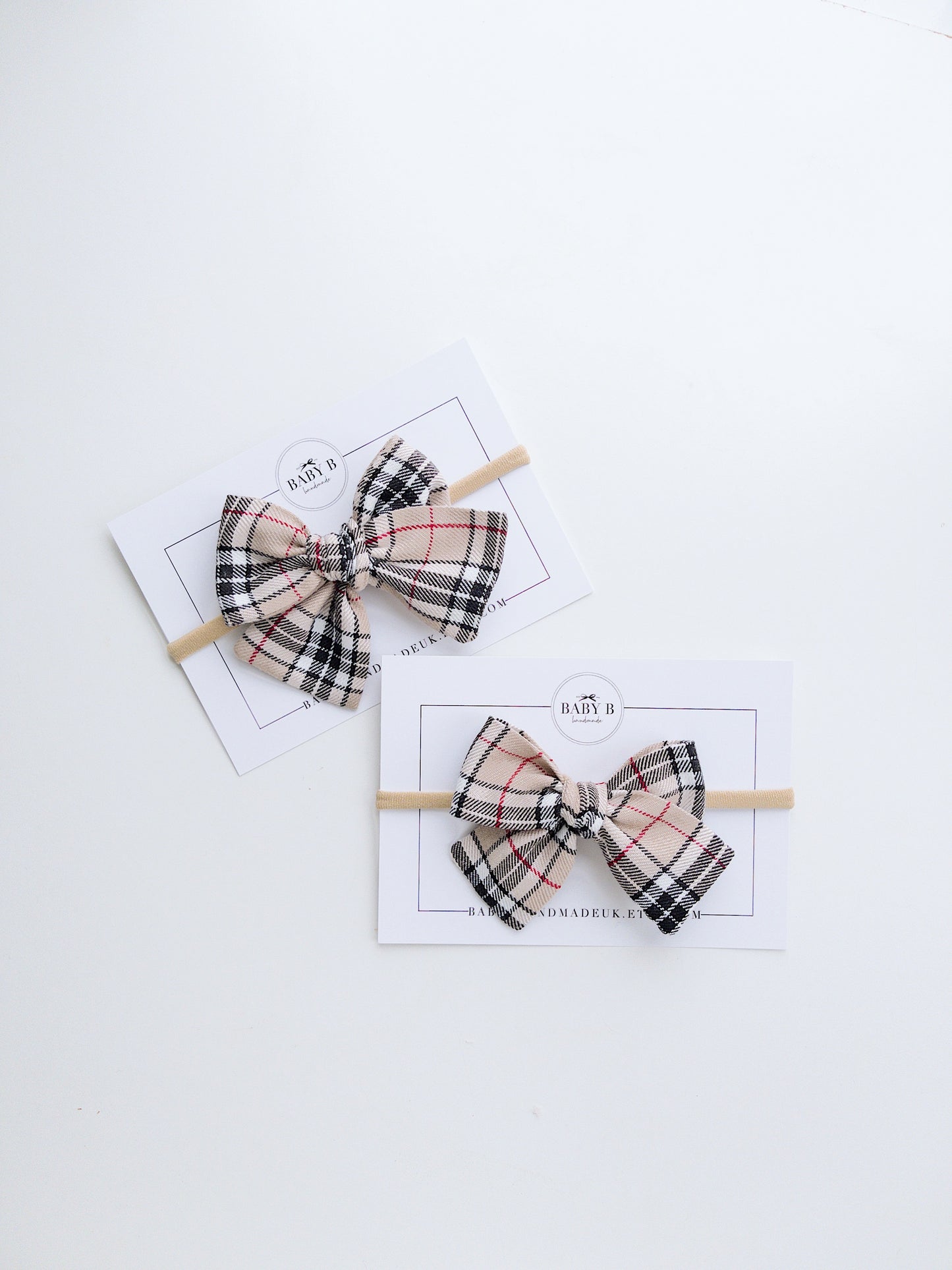 Beige Plaid Bow