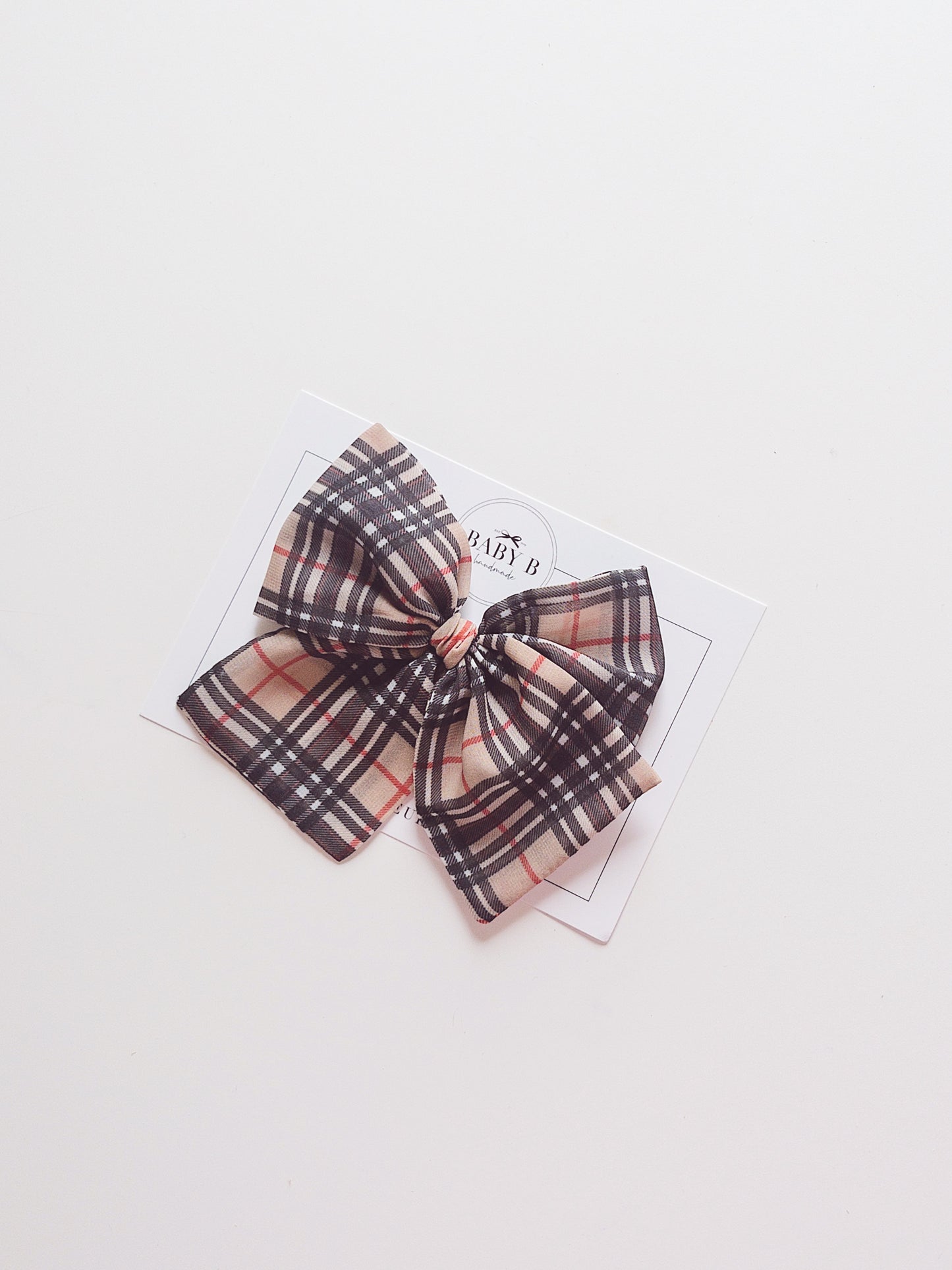 Beige Plaid Chiffon Bow